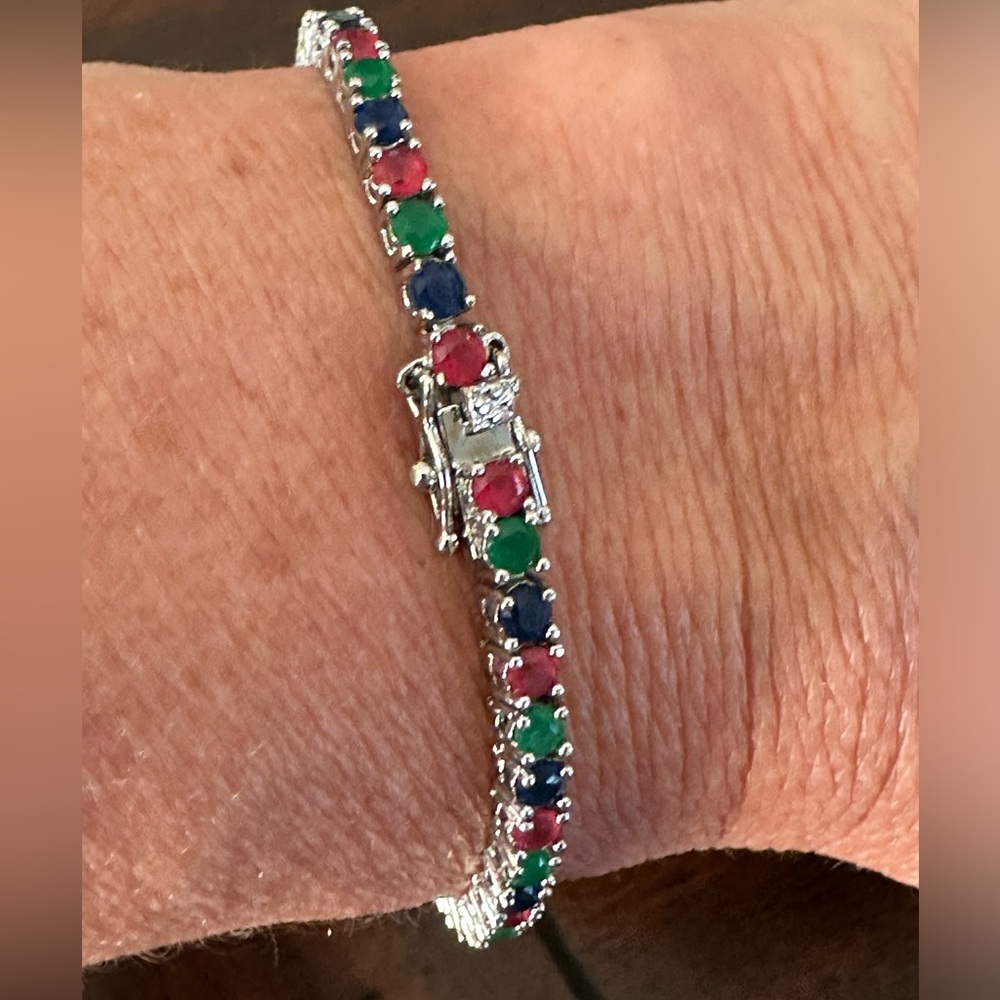 Sterling Silver Dainty Multi Colored Bracelet. - image 3